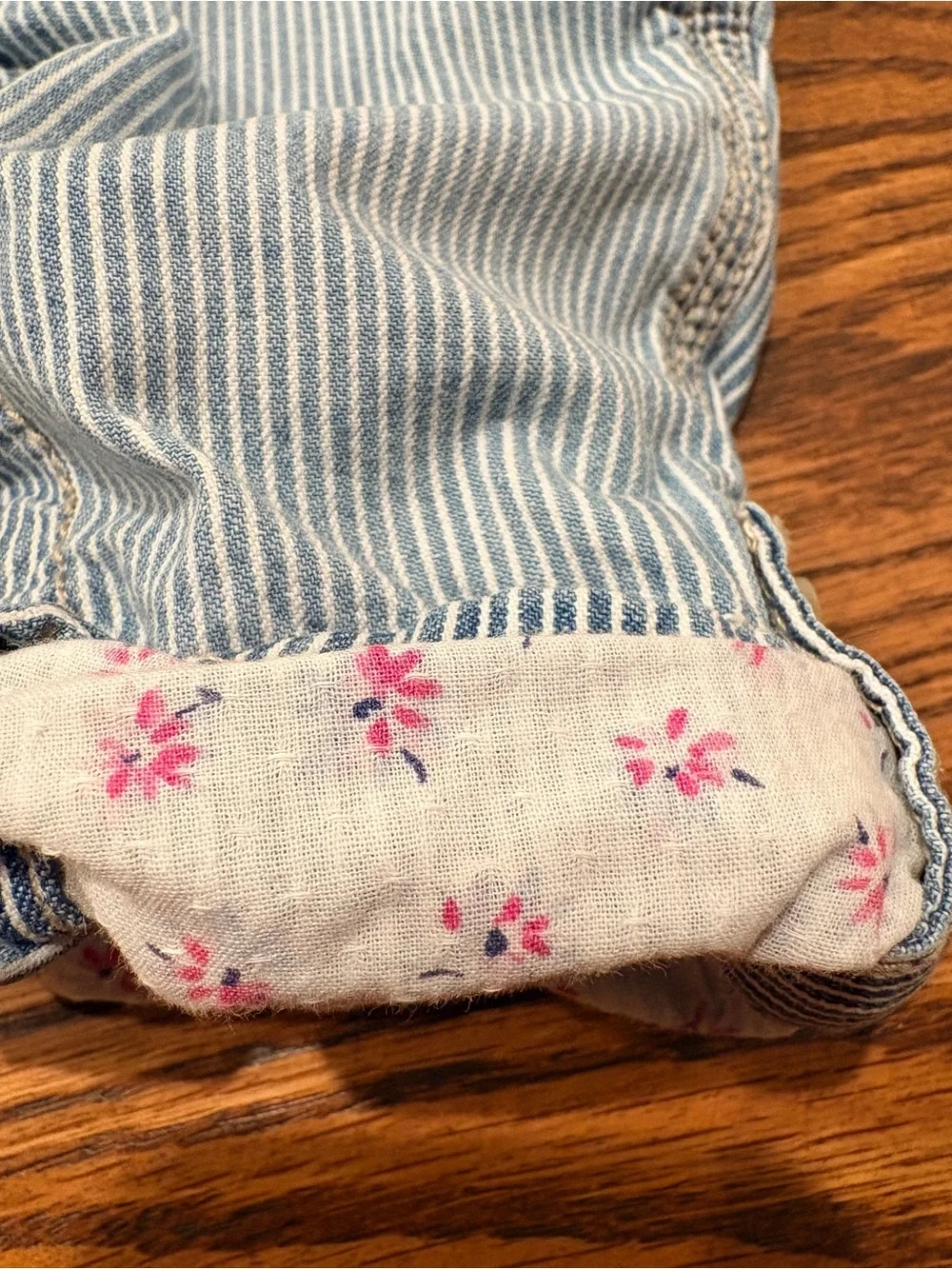 OshKosh B'gosh Light Blue Pinstripe Baby Overalls with Floral Trim